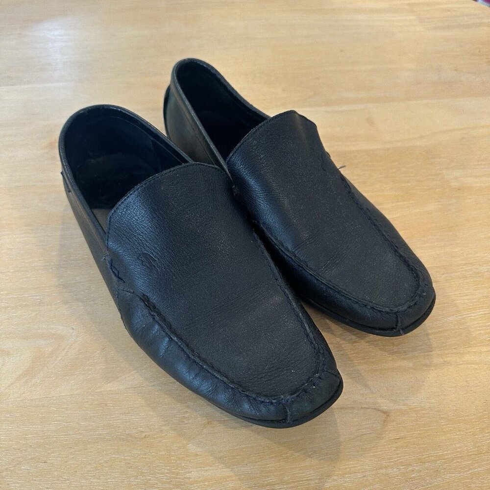 LACOSTE Argon Mens Size 12 Driving Loafers Leather Shoes Black Classic Academia